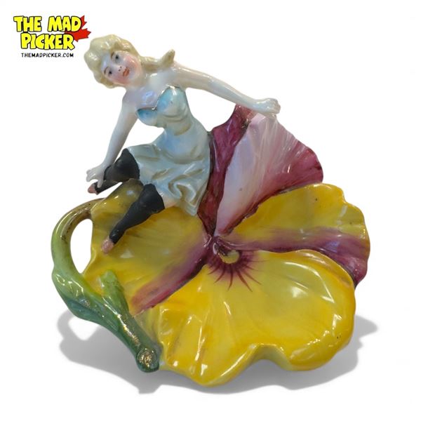 Vintage Ceramic Ashtray With Flower & Lady