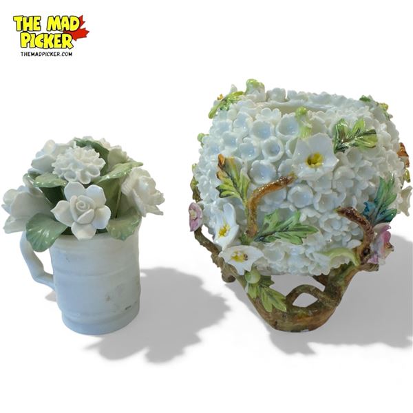 Vintage Ceramic Flower Jar & Porcelain Aynsley Flower Bouquet
