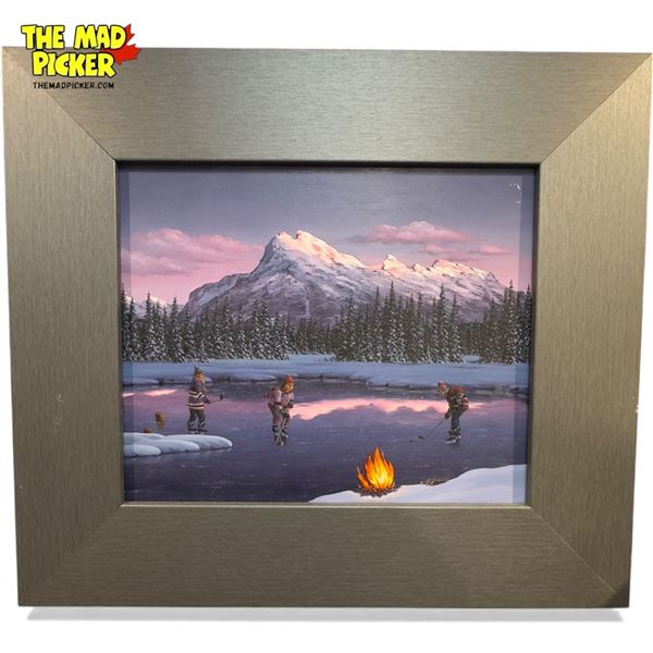 Framed Oil On Board Of Kids Playing Ice Hockey