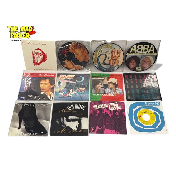 10 Assorted 45S/Picture Discs, Abba, The Rolling Stones, David Bowie, Etcâ€¦