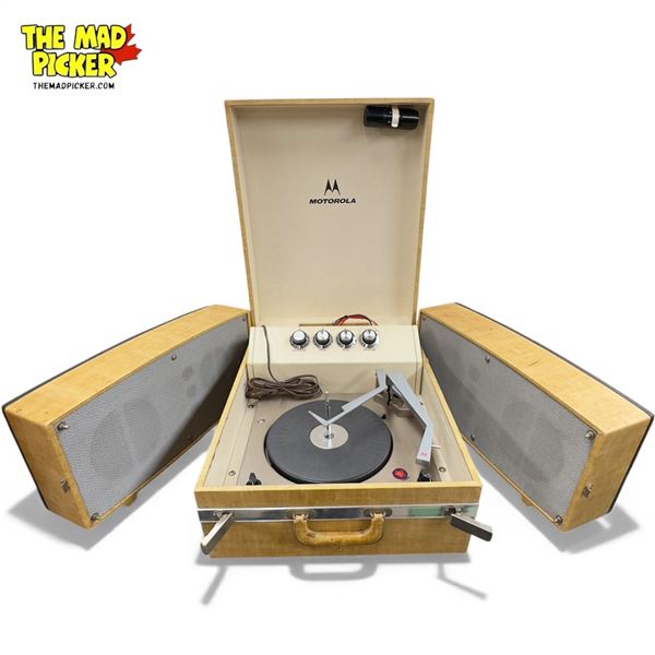 Vintage Portable Motorola Stereo Turntable With Speakers
