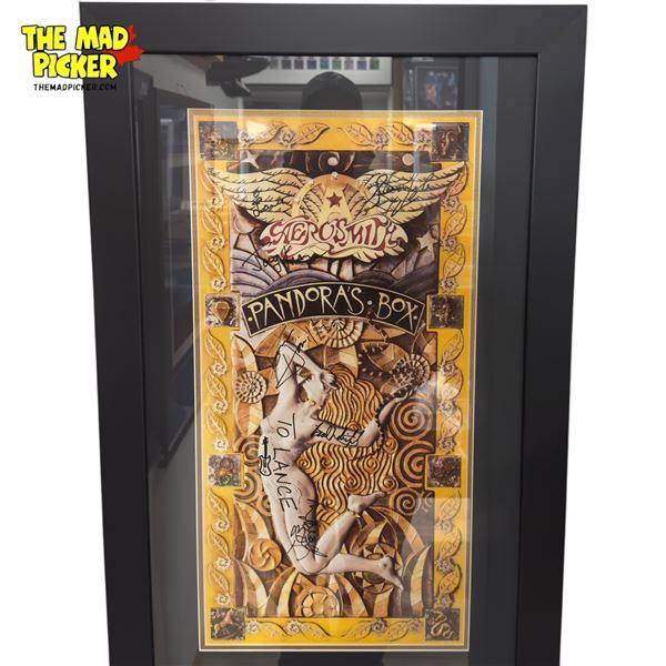 Vintage Framed Aerosmith Pandora'S Box Poster, Signed By Band Members "Too Lance''