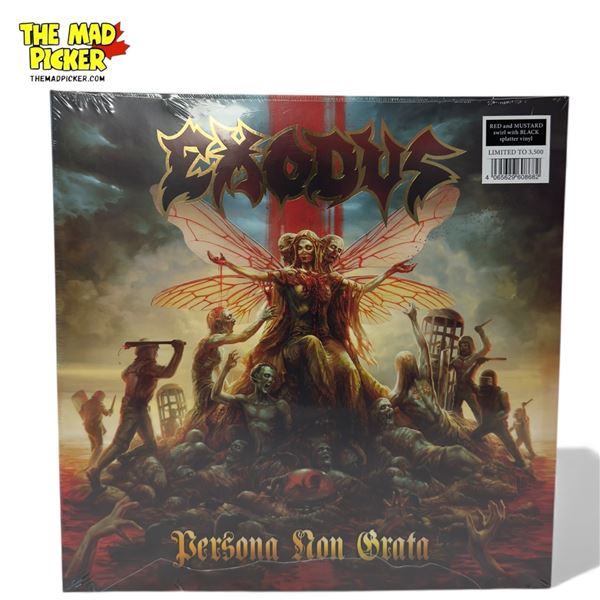Exodus Persona Non Grata Vinyl Record With Red Mustard Swirl Black Splatter Colorway, Sealed