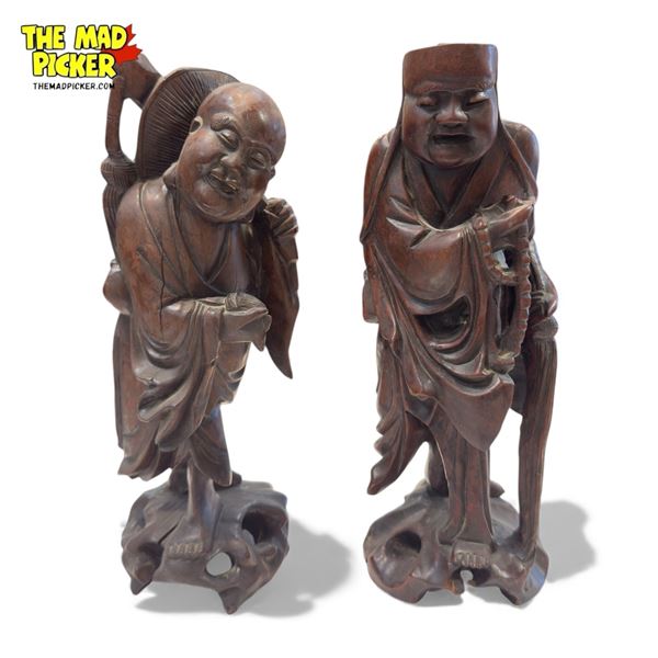 Pair Of Wooden Carved Chinese Wise Men