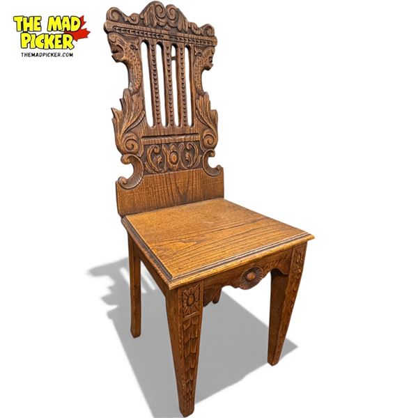 Early Carved Gargoyle Wooden Chair