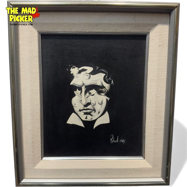 Framed Oil On Canvas Of Mans Face Made Of Nude Ladies, By Robert 1985