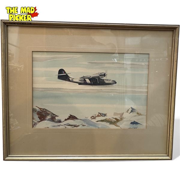 Vintage Framed Print Of Airplane In The Mountains