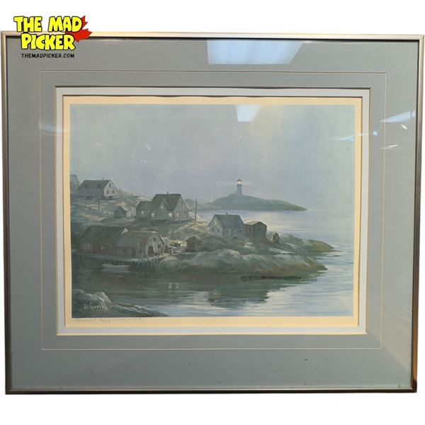 Vintage Framed Print "Moonlight Peggy'S Cove", Signed By Artist