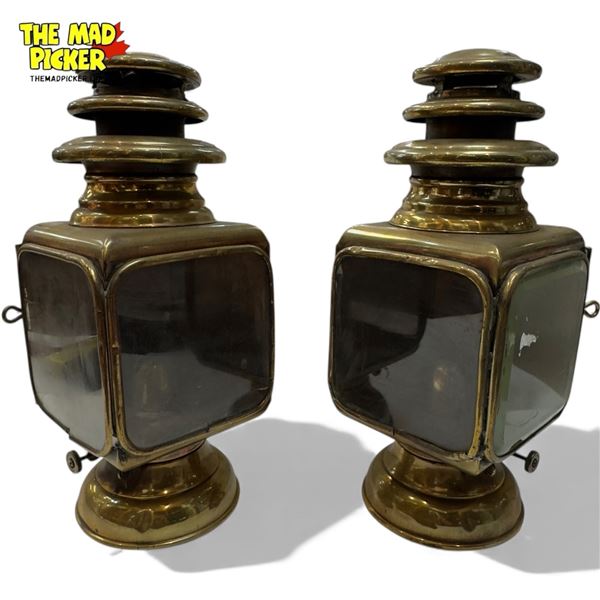 Vintage Pair Of Brass Driving Lamps
