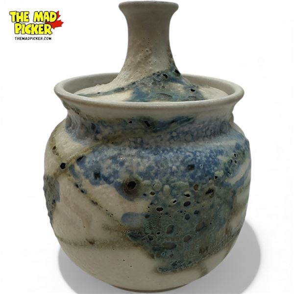 Vintage Art Pottery Lidded Container, Signed On Bottom
