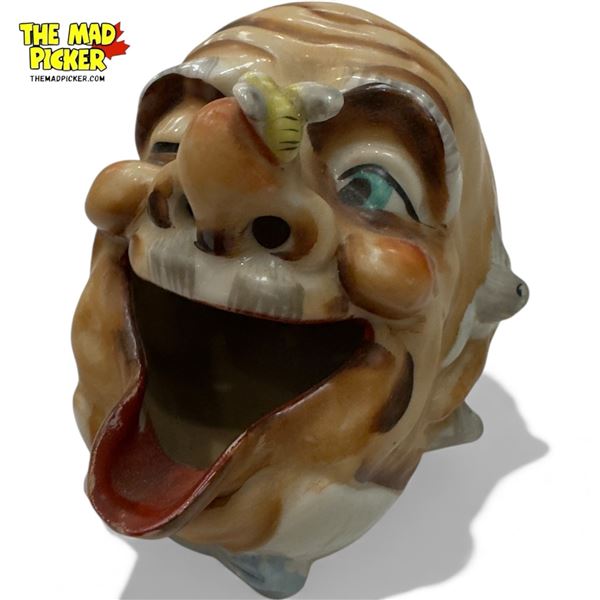 Vintage Porcelain Ashtray Of Mans Head With Bee On Nose