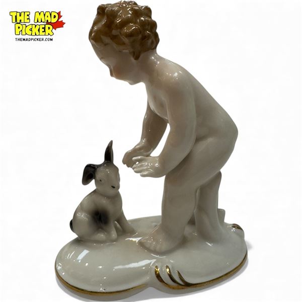 Vintage Porcelain Figurine Of Boy With Bunny