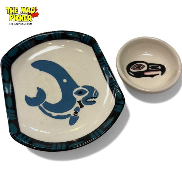 Vintage Lambert Pottery Plate & Bowl, Killer Whale & Man In The Moon