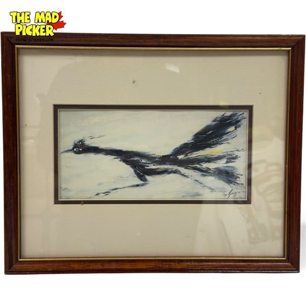 Vintage Framed Print Of Roadrunner, Signed By Artist