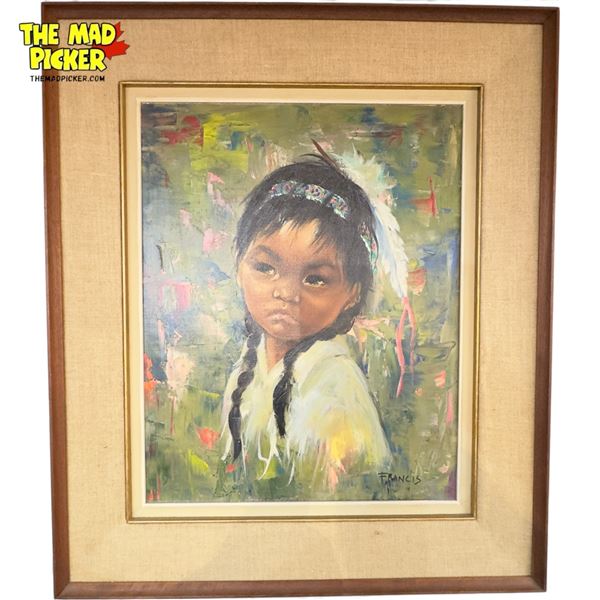 Framed Oil On Canvas Of First Nations Child, Signed Francis