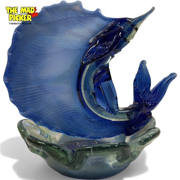 Vintage Art Glass Sailfish Ashtray