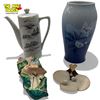 Image 1 : Assorted Porcelain Collectibles, Vase, Coffee Pot, Flower Pocket, Etcâ€¦