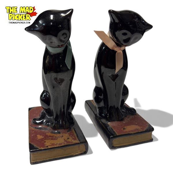 Pair Of Porcelain Cat Bookends