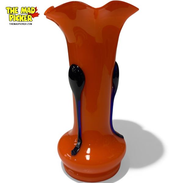 Vintage Czech Tango Applied Tadpole Glass Vase By Kralik Welz