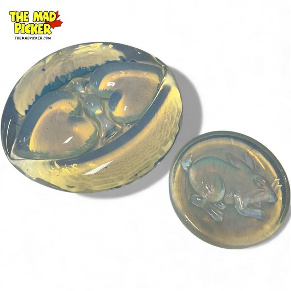 2 Vintage Opaline Glass Paperweights