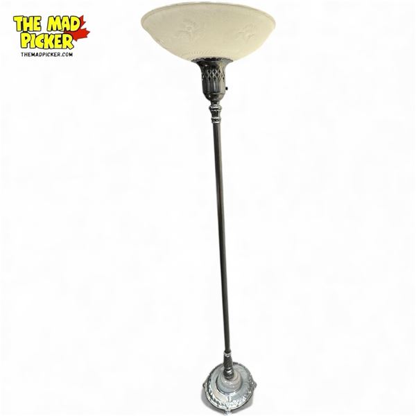 Vintage Chrome & Marble Accent Torchiere Lamp