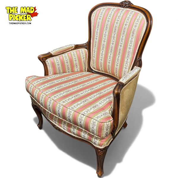 Vintage Carved & Upholstered Balloon Back Chair