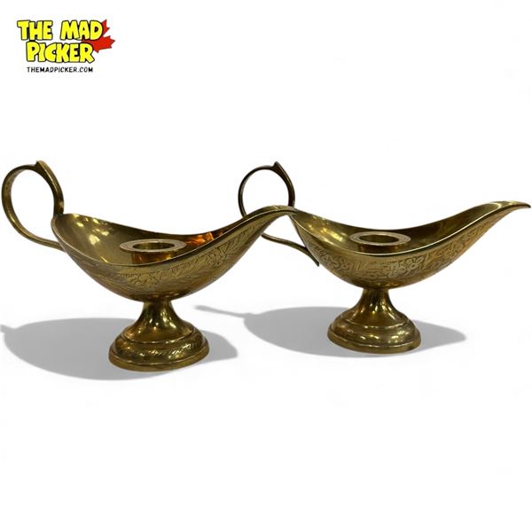 Pair Of Brass Hand Candle Holders
