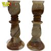 Image 2 : Pair Of Carved Alabaster Candlestick Holders