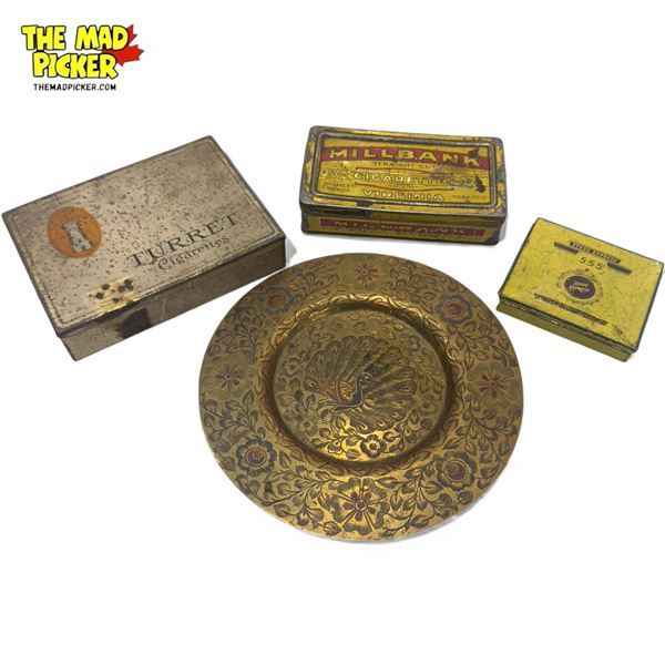 Brass Plate, State Express Tin, Millbank Cigarette Tin & Turret Cigarette Tin