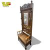 Image 4 : Vintage Carved Storage Hall Rack With Bevelled Mirror & Brass Coat Hangs