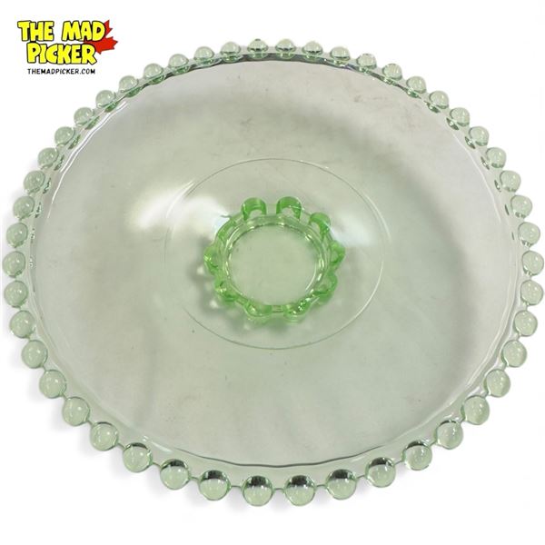 Large Vintage Uranium Glass Bowl With Ball Accent Trim