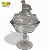 Vintage Glass Pedestal Lidded Candy Dish With Frosted Glass Dog Topper