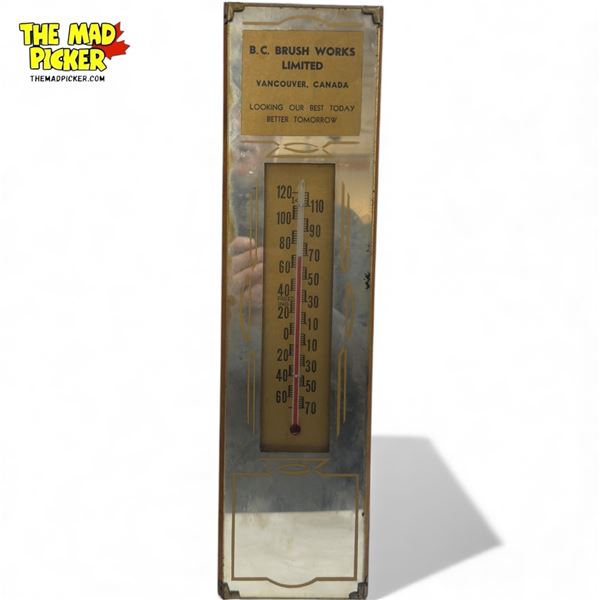 Vintage B.C Brush Works Vancouver Canada Mirror Thermometer