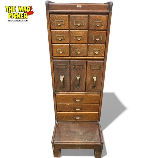 Very Unusual Weis Miniature Stacking Oak Filer With Built In Step Stool