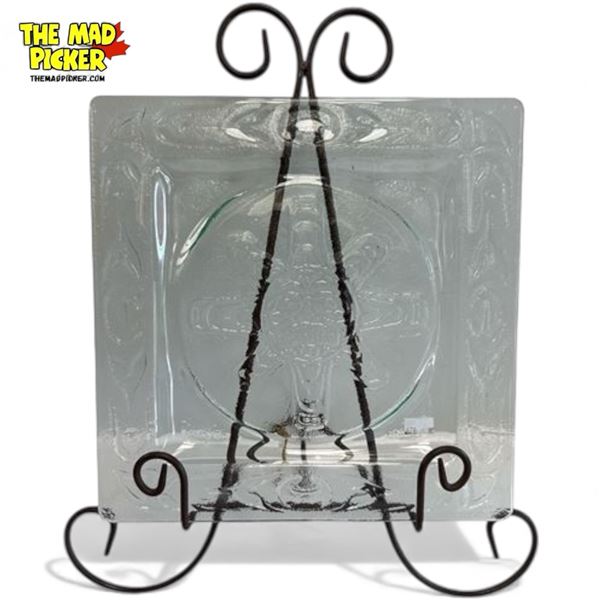 Vintage First Nations Sun Mask Glass Plate With Stand