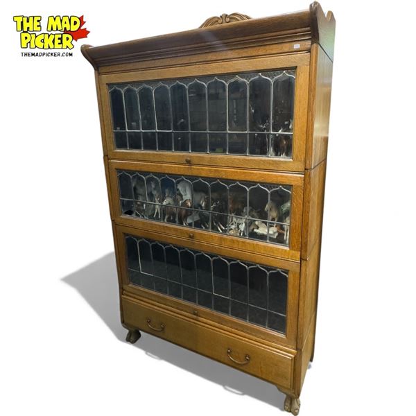 Vintage 3 Tier Leaded Glass Lawyers Stacking Bookcase