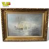 Image 1 : Vintage Framed Oil On Canvas Of Ship Scene, Signed By Artist