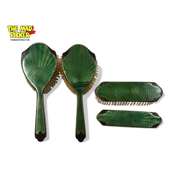 Vintage 4 Piece Green Enamel Vanity Set
