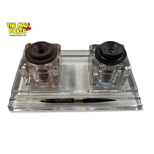 Vintage Glass Inkwell Set