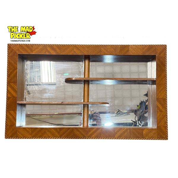 Vintage Inlaid Wood Mirror Backed Wall Hanging Shelf