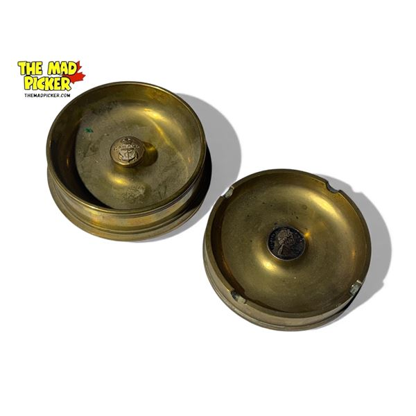 2 Pieces Of Vintage Brass Trench Art Ashtrays