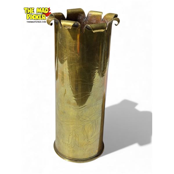 Vintage Brass Trench Art Shell Vase
