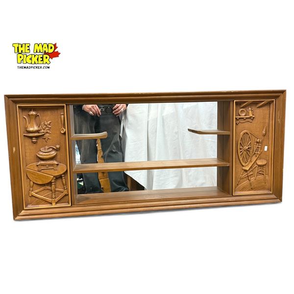 Vintage Carved Wood Mirror Backed Wall Hanging Shelf