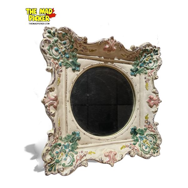 Vintage Hand Painted Porcelain Hanging Mirror