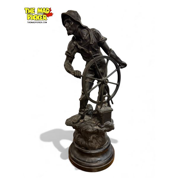 Vintage Cast Metal Sculpture Of Captain, On Wood Base