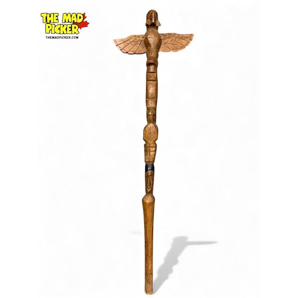 Vintage Carved First Nations Totem Pole Talking Stick, By C. S. Gull