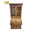 Vintage Oak Roll Top Writing Desk With Glass Display Cabinet