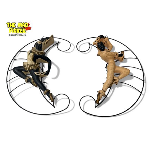 Pair Of Vintage Chalkware Ballerinas On Crescent Moon