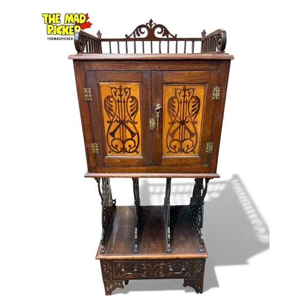 Vintage Carved Wood Record Stand