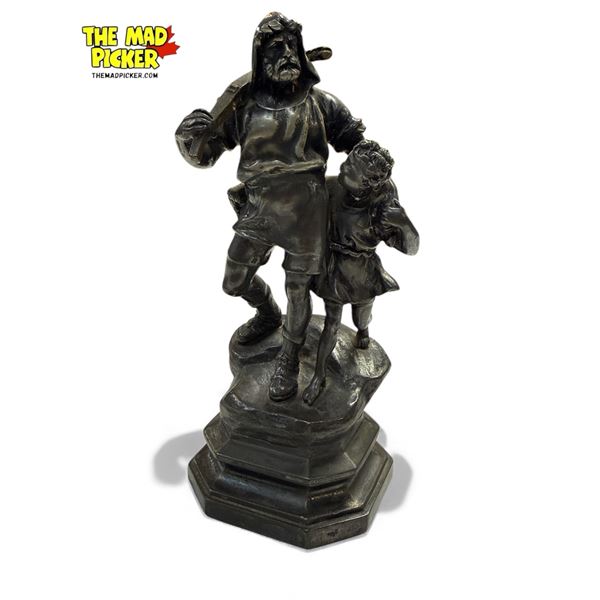 Vintage Gesetzl Gesch Metal Sculpture Of Hunter With Son